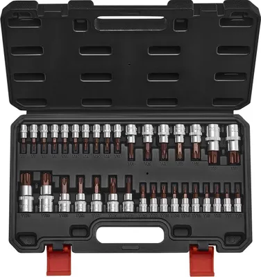 Produktbild von VEVOR Torx Bohrer Steckschlüsselsatz 34-tlg, massiver Stern & manipulationssicher T6-T70, S2-Legierungsstahl & Cr-V-Stahl, 1/4 & 3/8 & 1/2 Zoll Antriebe, mit Aufbewahrungskoffer, für Handbenutzung