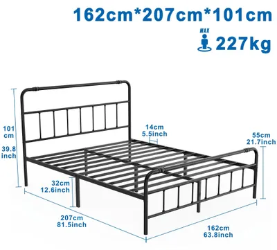 Obrázok produktu pre Rám postele - Kovový rám postele - Posteľ pre dve osoby - Posteľový rošt - Posteľ do spálne - 160x200 cm - Robustný kovový rám