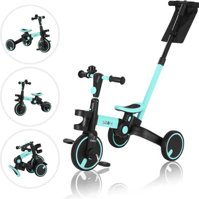 Immagine prodotto di FableKids 7in1 triciclo per bambini con sterzo per genitori, pieghevole, blu