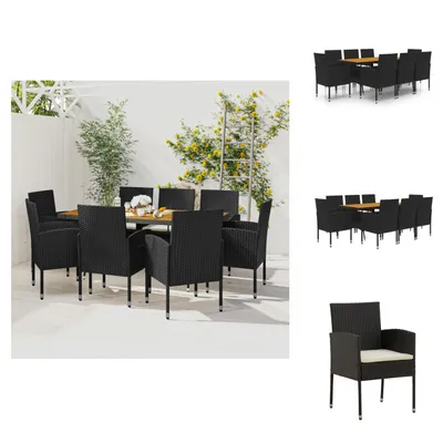 Produktbild von vidaXL 9-tlg. Garten-Essgruppe Poly Rattan Schwarz -  Gartenmöbel-Sets