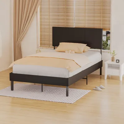 Image de Cadre de lit double élégant, avec sommier à lattes et une capacité de charge élevée jusqu'à 350 kg, idéal pour la chambre à coucher
