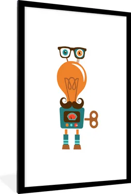 Produktbild von MuchoWow® MuchoWow® Gerahmtes Poster Roboter - Brille - Schnauzbart - Kinder - Jungen 60x90 cm - Poster mit zchwarzem Bilderrahmen - Dekoration - Wandposter Wohnzimmer - Hochwertig