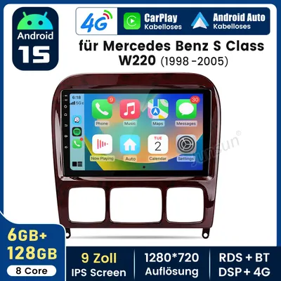Produktbild von Für Mercedes-Benz S/CL Klasse W220 W215 6+128G Android 15 Carplay Autoradio GPS Navi WIFI 4G-LTE BT DAB+ SWC USB DSP 8-Kern