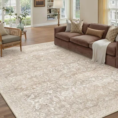Immagine prodotto di Tappeto per soggiorno, 160x230 cm, lavabile, stile vintage, effetto invecchiato, beige, rettangolare