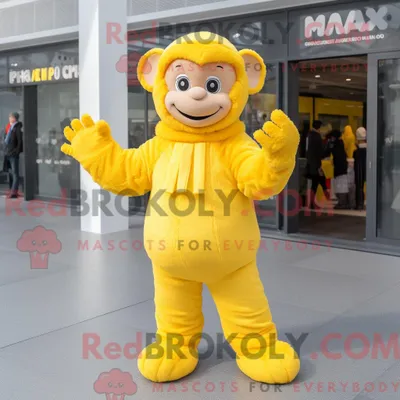 Produktbild von Zitronengelber REDBROKOLY Affe Maskottchen Kostüm Charakter gekleidet mit einer Hose und Fäustlingen