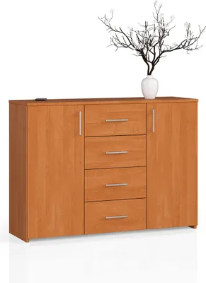 Produktbild von Kommode mit 4 Schubladen & 2 Türen, 110x80x35, Wohnzimmer, Erle