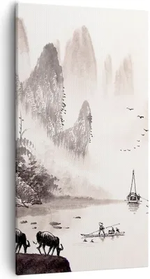 Produktbild von Bild auf Leinwand - Leinwandbild - Einteilig - Chinesisch Landschaft Aquarell - 55x100cm - Wand Bild - Wanddeko - Wandbilder - Leinwanddruck - Bilder - Wanddekoration - Leinwand bilder - PA55x100-4265