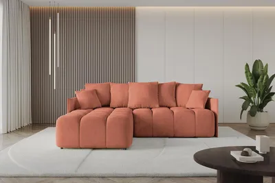 Produktbild von ALTDECOR Ecksofa mit Schlaffunktion und Bettkasten LONLI-L 251x189x68 cm Apricot - Corner Sofa Bett Eckcouch Couch L-Form Schlafcouch Ausziehbar Wohnlandschaft Schlafsofa Cauchsofa