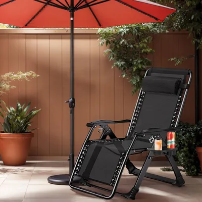 Immagine prodotto di Sedia da campeggio reclinabile - Nera - 177x65x110 cm - Metallo