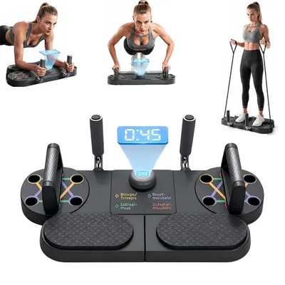 Produktbild von Liegestützgriffe 3 in 1 Push-Up Liegestützbrett mit LED-Zähler Faltbare Fitnessboard