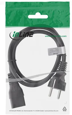 Produktbild von InLine® Netzkabel 16A, Schutzkontakt gerade/Kaltgerätestecker IEC320/C19, 3m