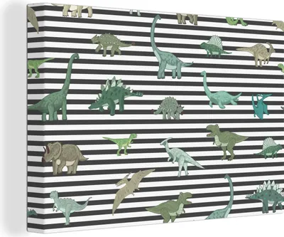 Produktbild von OneMillionCanvasses® - Leinwandbilder - 150x100 cm, Kinderzimmer - Dinosaurier - Schwarz - Jungen - Mädchen - Kinder, Wandbilder Kunstdruck Wanddekoration