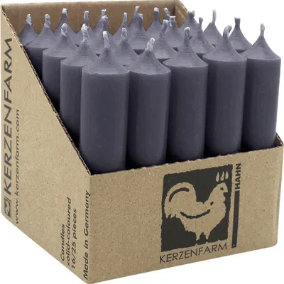 Produktbild von Stabkerzen aus Paraffin, 100/22 mm, Anthrazit, KERZENFARM HAHN, Brenndauer ca. 4h, 25 Stück pro Verpackung