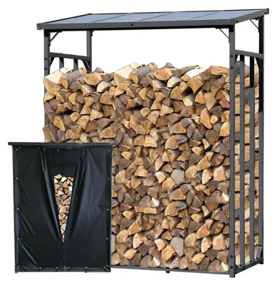 Produktbild von Metall Holzlager mit Wetterschutz, 143 x 70 x 185 cm