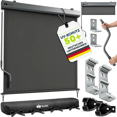 Zdjęcie produktu dla Markiza pionowa o wymiarach 200 x 250 cm, przeznaczona do użytku zarówno wewnątrz, jak i na zewnątrz, z osłoną przeciwdeszczową | Wodoodporna roleta zewnętrzna z ręczną korbą, idealna na balkon, taras i do ogrodu | Roleta balkonowa zapewniająca ochronę przed słońcem i zapewniająca prywatność, wykonana z aluminium