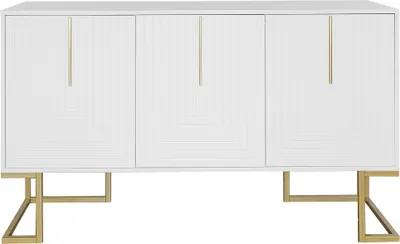 Produktbild von Merax Sideboard mit 3 Türen und verstellbaren Einlegeböden, Kommode mit Metallsockel, Anrichte Buffet Schließfachschrank Schrank, 138x80.5x40cm, Weiß