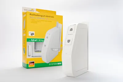 Produktbild von Schellenberg Elektrischer Rolladen Gurtwickler Aufputz RolloDrive 75 Standard, Rolladengurtantrieb bis zu 5 m² Rolladenfläche für Rolladengurt mit 14 mm Breite, Zugkraft 12 kg, 22575