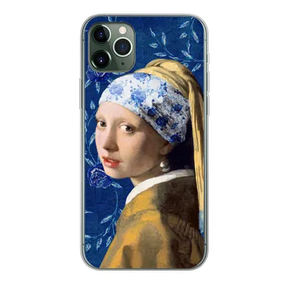 Produktbild von MuchoWow® Handyhülle Schutzhülle Hülle für iPhone 11 Pro Max Mädchen mit Perlenohrring - Delfter Porzellan - Vermeer - Blumen - Gemälde - Alte Meister Silikon Softcase Handy Hülle - Schutz