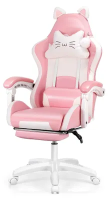 Produktbild von Ergonomischer Gaming Stuhl mit Stoffbezug, Federsitzkissen, integrierten Armlehnen und Fußstütze