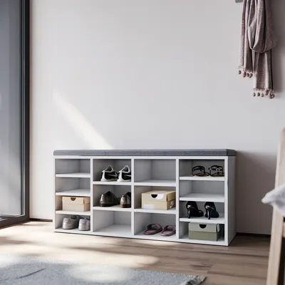 Produktbild von SONNI Schuhschrank Weiß mit Sitzbank 103.5x30x48cm Verstellbare Fächer Schuhbank Schuhregal