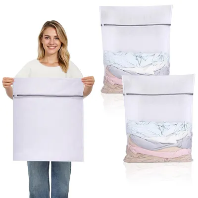Immagine prodotto di 2 sacchi per il bucato, grandi, 50 x 60 cm, per lavatrice | Sacchetto per il bucato XL con cerniera nascosta