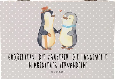 Produktbild von Mr. & Mrs. Panda Erinnerungsbox Großeltern Zauberer 22 x 15 cm - Grau Pastell - Geschenk, Familienleben, Geschichten, Kiste, Schatzkiste, Holzbox, Geschenkbox, Handarbeit