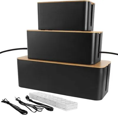 Produktbild von Famanu Kabelaufbewahrungsboxen - 3 Stück - Schwarz - Holz