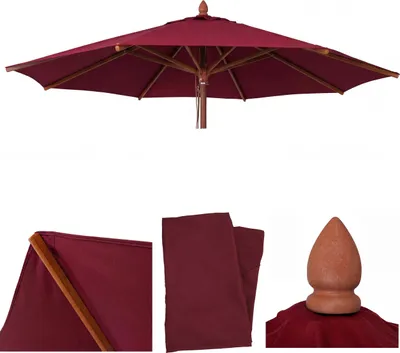 Produktbild von Ersatz-Bezug für Gastronomie Holz-Sonnenschirm HWC-C57b, Sonnenschirmbezug, rund Ø3m Polyester bordeaux