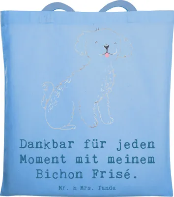 Produktbild von Mr. & Mrs. Panda Tote Bag Bichon Frisé Moment - Sky Blue - Geschenk, Laptoptasche, Einkaufstasche, Uni Tasche, Shopping, Jutebeutel