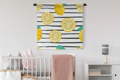 Produktbild von MuchoWow® Wandteppich Wandbehang Zitronen - Sommer - Pastell 90x90 cm Tapisserie Dekoration Wandtuch - Wandaufhänger