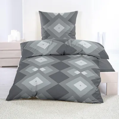 Produktbild von Biber Bettwäsche 135x200 cm 2tlg. Baumwolle Anthrazit Grau Geometrisch