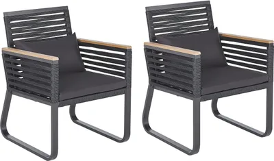 Obrázek produktu pro BELIANI Sada 2 zahradních jídelních židlí, černý kovový rám s polštáři, lanový design, průmyslový moderní