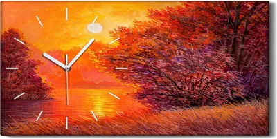 Produktbild von Dekor Leinwand Uhr Wandbilder 60x30 Malerei Wald Bäume Fluss Sonne Landschaft - weiße Hände