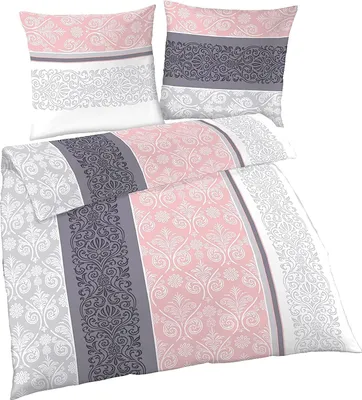 Produktbild von soma Biber Bettwäsche 2 teilig Bettbezug 155 x 220 cm Kopfkissenbezug 80 x 80 cm rosa quarz silber Ornamente