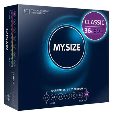 Obrázek produktu pro MY.SIZE Classic kondomy velikost 7 | šířka 69 mm | velké balení 36 kusů | přirozený pocit, velmi tenké | tloušťka stěny 0,07 mm