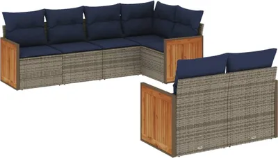 Zdjęcie produktu dla vidaXL 7-częściowa sofa ogrodowa z poduszkami, szara, z polirattanu