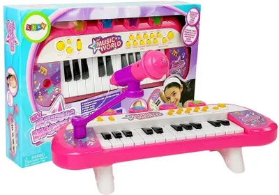 Obrázok produktu pre Klávesnica Pianinko 24 klávesov USB Mikrofón ružová
