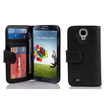 Zdjęcie produktu dla Etui Cadorabo do Samsunga Galaxy S4 w kolorze czarnym z tylną okładką ochronną na telefon komórkowy z kieszeniami na karty książkowe