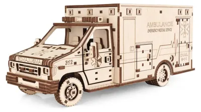 Eco Wood Art (EWA) DIY 3D Mechanical Model Ambulance, 4011, 29,5x12,9x12,4cm