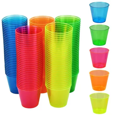 Image de Lot de 150 verres à shots en plastique de différentes couleurs, contenance de 30 ml