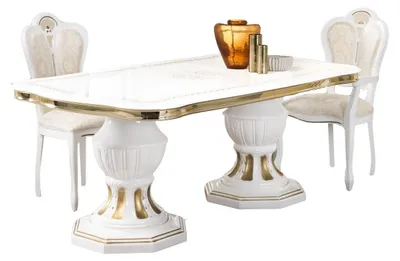 Produktbild von Barock Esstisch Bella Ausziehbar in Weiß/Gold Hochglanz 185 - 230 cm