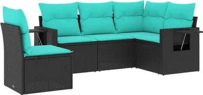 Produktbild von 5-teiliges Gartensofa-Set mit Kissen, schwarzes Polyrattan
