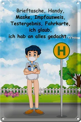 Produktbild von Blechschild Spruch 20x30cm Maske Impfausweis alles gedacht