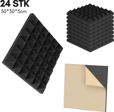 Immagine prodotto di Schiuma piramidale (nera) circa 30x30x5cm) Schiuma acustica Isolamento acustico