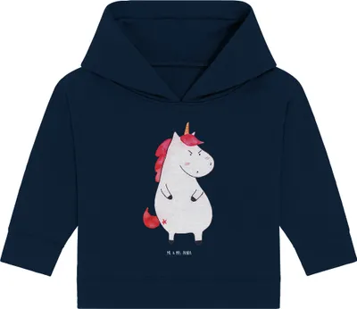Produktbild von Mr. & Mrs. Panda Organic Baby Hoodie Einhorn Wut 12. - 18. Monat - French Navy - Geschenk, Unicorn, Kapuzensweatshirt, Nein, Kapuzenshirt, Ansage, Arbeit