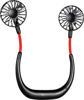 A personal neck fan with two rotating heads.