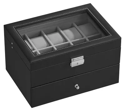Obrázok produktu pre Elegantná škatuľa na hodinky – organizér – s presklenou doskou – 28,5 x 20,5 x 16 cm
