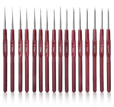 Productafbeelding van Hakennaalden set, 16-delig, 0,5-2,5 mm. Ergonomische handgrepen. Geschikt voor kantwerk en amigurumi