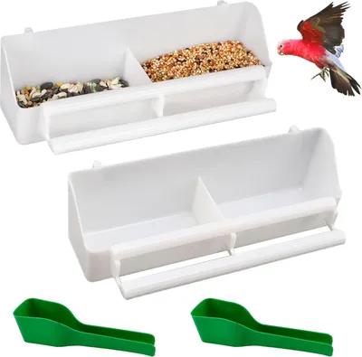 Produktbild von 2 Stück Hängende Vogel-Futterstation für Sittiche - Kunststoff-Futterstation mit Futterlöffeln - Vogel-Futter für Käfig