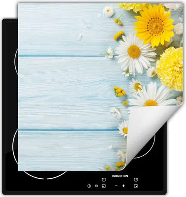 Produktbild von DarHaus Herdabdeckplatte 60x52 cm Anti Rutsch Matte Aufrollbar, Blumen - Holz